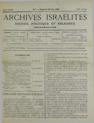 Archives israélites de France. Vol.57 N°07 (13 févr. 1896)